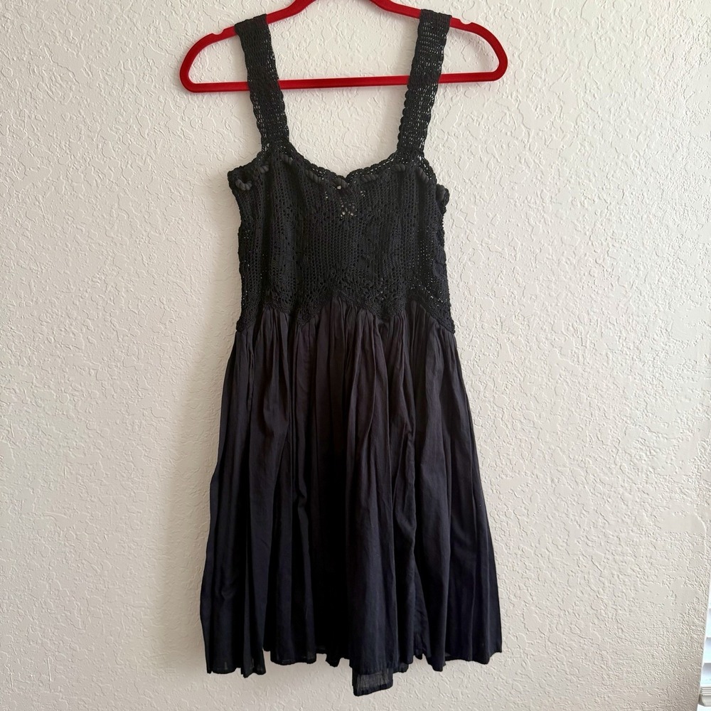 Vtg 90s Y2K Free People Crochet Dress Black Festival‎ Dark Boho Hand Knit Rare - Picture 4 of 8
